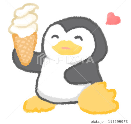ソフトクリームを喜ぶ可愛いペンギンのイラスト素材 [115399978] - PIXTA