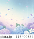 梅雨の雨と紫陽花のある風景 115400384