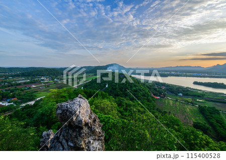 Landscape of Mountains and lakes in sunset at Phu Sub Lek Reservoir, Lopburi, 115400528