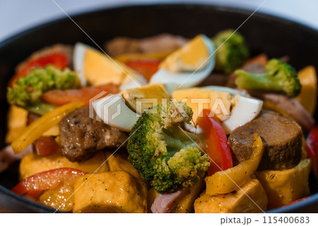 Stewed meat with vegetables and mushrooms Stewed meat with vegetables and mushrooms 115400683