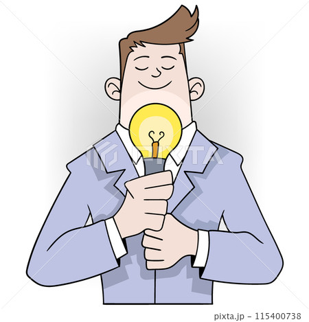 businessman holding a lighting lamp gets a strategy for successful work 115400738