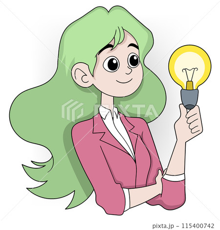 beautiful businesswoman holding a lamp getting creative ideas for future success beautiful businesswoman holding a lamp getting creative ideas for future success 115400742