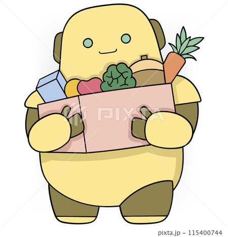 a sophisticated robot serving as a housekeeper carrying groceries a sophisticated robot serving as a housekeeper carrying groceries 115400744