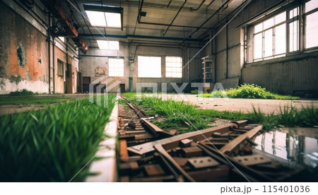 古い倉庫の錆びた廃倉庫 115401036