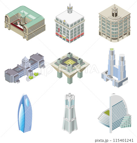 並べれば街になるアイソメイラスト「建物セット01」 並べれば街になるアイソメイラスト「建物セット01」 115401241