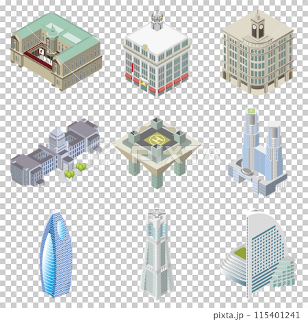 並べれば街になるアイソメイラスト「建物セット01」 並べれば街になるアイソメイラスト「建物セット01」 115401241