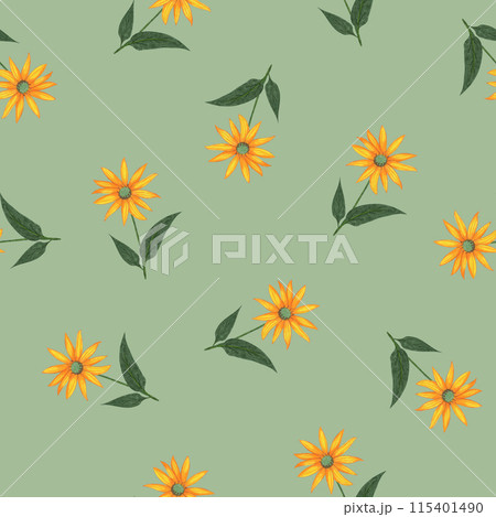 Topinambur Flower Seamless Pattern. Floral Digital Paper. Topinambur Flower Seamless Pattern. Floral Digital Paper. 115401490