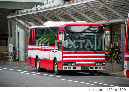 駅前で待機する路線バス 115401509