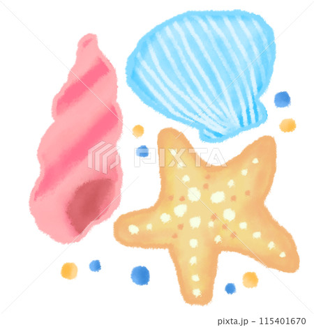 ピンクと水色の美しい貝殻とヒトデ 115401670