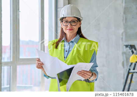 Portrait of woman builder engineer supervisor at construction 115401678