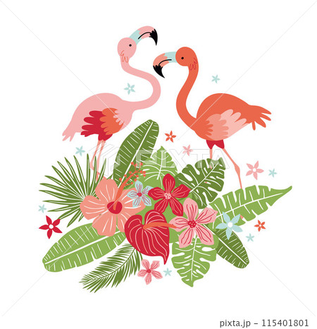 Vector illustration with pink flamingos andのイラスト素材