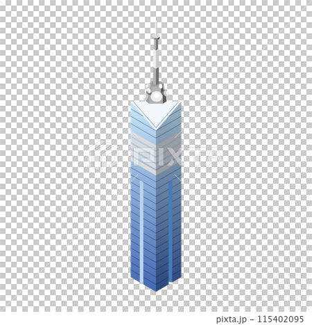 Isometric illustration of "Fukuoka Tower" that becomes a city when arranged 115402095