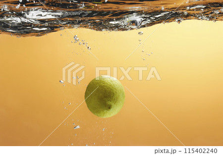 Fresh fruit falling into the water. Organic fruits for making effective juices for dieting. Fresh fruit falling into the water. Organic fruits for making effective juices for dieting. 115402240