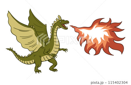 Scary green dragon with wings. 115402304