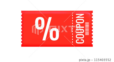 Discount coupon voucher in 3d style sale. Gift coupon. Online store design promotion marketing. Isolated element. Vector illustration. 115403552