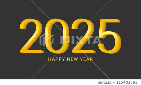 2025 new year asian chinese. Digit design. Happy new year text design template gold color. Dark grey background. For postcard calendar banner web page. Vector illustration. 115403568