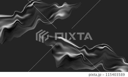 3d design with silk texture cloth background. Pieces flying fabric black. Luxurious satin fabric. Product advertising design. Vector realistic illustration. 115403589