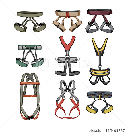climbing harnesses set cartoon vector illustration 115403887