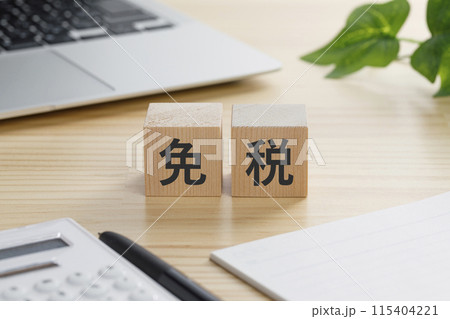 免税と書かれた積み木のブロック 免税と書かれた積み木のブロック 115404221