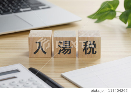 入湯税と書かれた積み木のブロック 入湯税と書かれた積み木のブロック 115404265