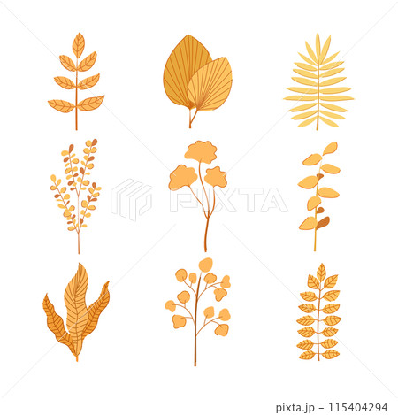 gold leaves set cartoon vector illustration 115404294