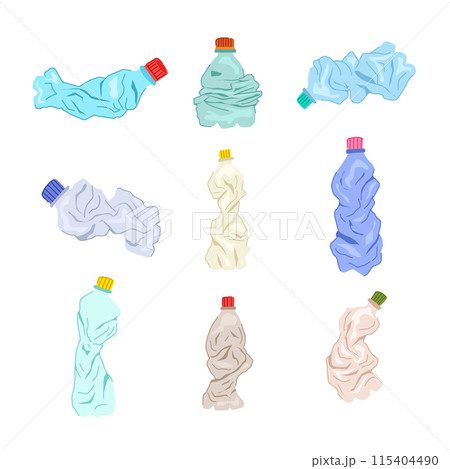 crumpled plastic bottle set cartoon vector illustration 115404490