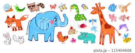 Cute animals child drawings and doodles 115404606