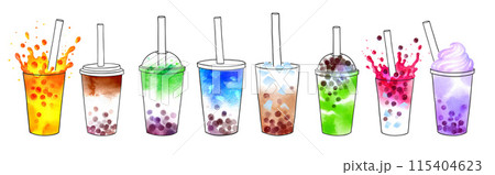 Bubble Tea watercolor illustrations collection 115404623