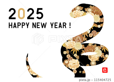 2025年　令和7年　巳年年賀状テンプレート 115404725