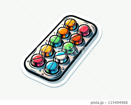 Illustration on the theme, blister of tablets, sticker 115404988
