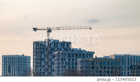 Construction of a modern high-rise multi-storey business class building, residential complex 115405013