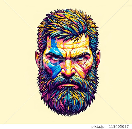Illustration on the theme, bright, colorful face of a bearded brutal man 115405057