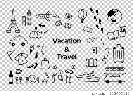 Simple travel illustration set_line drawing 115405113