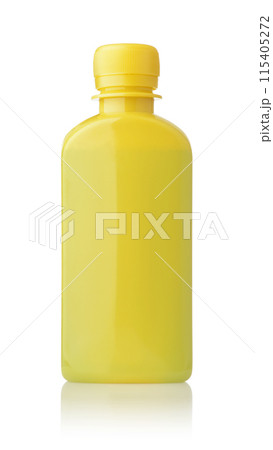 Front view of blank yellow plastic bottle 115405272