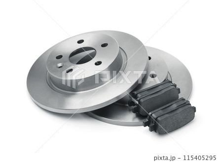 Set of unused car brake discs and pads 115405295