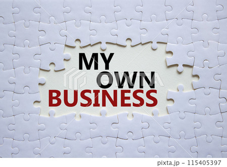 My own Business symbol. Concept words My own Business on white puzzle. Beautiful white background Business and My own Business concept. Copy space. My own Business symbol. Concept words My own Business on white puzzle. Beautiful white background Business and My own Business concept. Copy space. 115405397