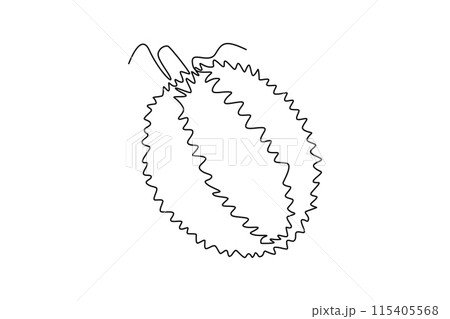 Single one line drawing whole healthy organic durian for orchard logo identity. Fresh exotic thai fruitage concept for fruit garden icon. Modern continuous line draw design graphic vector illustration Single one line drawing whole healthy organic durian for orchard logo identity. Fresh exotic thai fruitage concept for fruit garden icon. Modern continuous line draw design graphic vector illustration 115405568