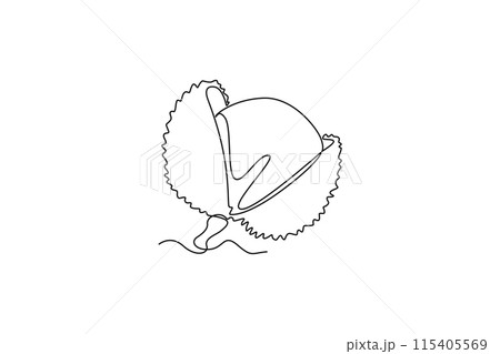 Single one line drawing peeled healthy organic lychee for orchard logo identity. Fresh tropical fruitage concept for fruit garden icon. Modern continuous line draw design graphic vector illustration Single one line drawing peeled healthy organic lychee for orchard logo identity. Fresh tropical fruitage concept for fruit garden icon. Modern continuous line draw design graphic vector illustration 115405569