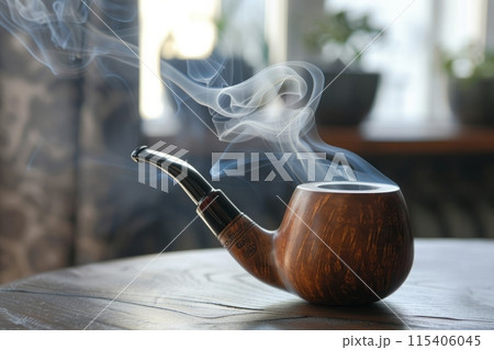 Smoking pipe with swirling smoke on a wooden...のイラスト素材 [115406045] - PIXTA