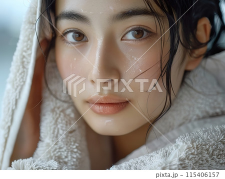 Close Up of Woman with Fresh Skincare Routine Close Up of Woman with Fresh Skincare Routine 115406157