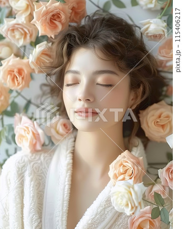 Woman Surrounded by Roses with Soft Glowのイラスト素材 [115406217] - PIXTA