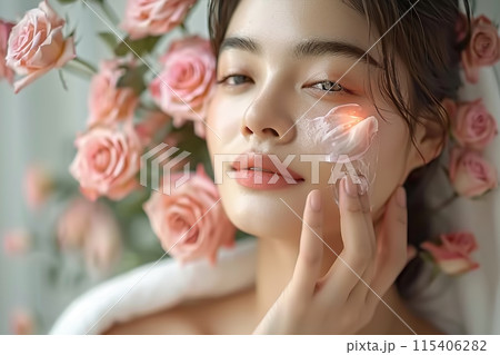 Woman Surrounded by Roses with Radiant Glowのイラスト素材 [115406282] - PIXTA