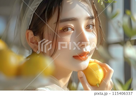 Women Among Citrus Trees in Natural Light Women Among Citrus Trees in Natural Light 115406337