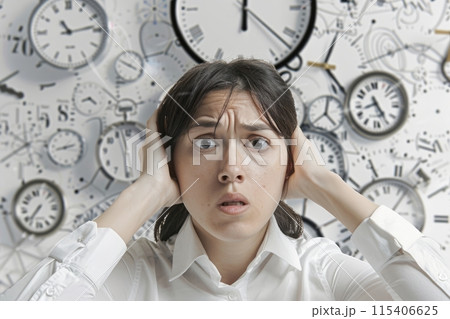 A person feeling stressed by the modern pace of life A person feeling stressed by the modern pace of life 115406625