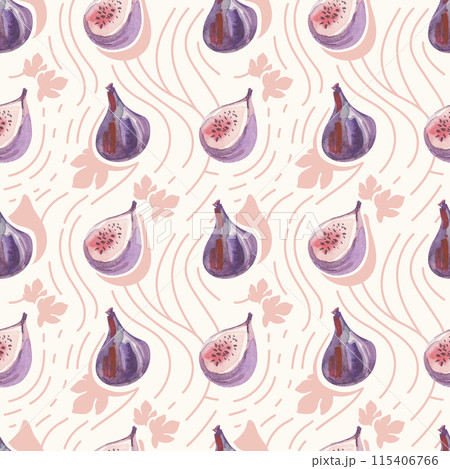 Seamless pattern with watercolor figs with doodle elements. 115406766