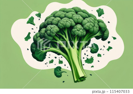 Juicy ripe flying broccoli cabbage vegetables...のイラスト素材 [115407033] - PIXTA