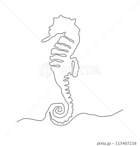 Continuous one line drawing of sea horse isolated element. Vector outline summer beach illustration, vacation concept 115407216