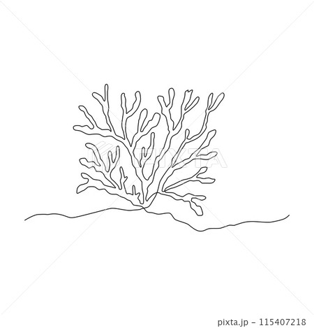 Continuous one line drawing of sea coral isolated element. Vector outline summer beach illustration, vacation concept 115407218