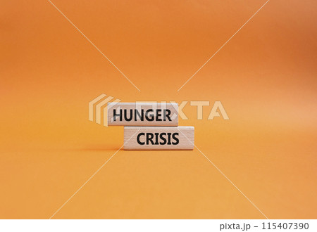 Hunger Crisis symbol. Wooden blocks with words Hunger Crisis. Beautiful orange background. Business and Hunger Crisis concept. Copy space. Hunger Crisis symbol. Wooden blocks with words Hunger Crisis. Beautiful orange background. Business and Hunger Crisis concept. Copy space. 115407390