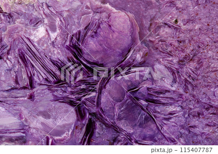 Macro stone mineral Charoite on a white background Macro stone mineral Charoite on a white background 115407787